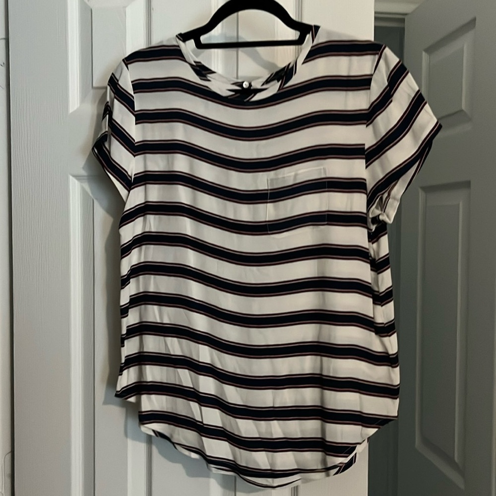 H&M Red, White, and Navy Blouse